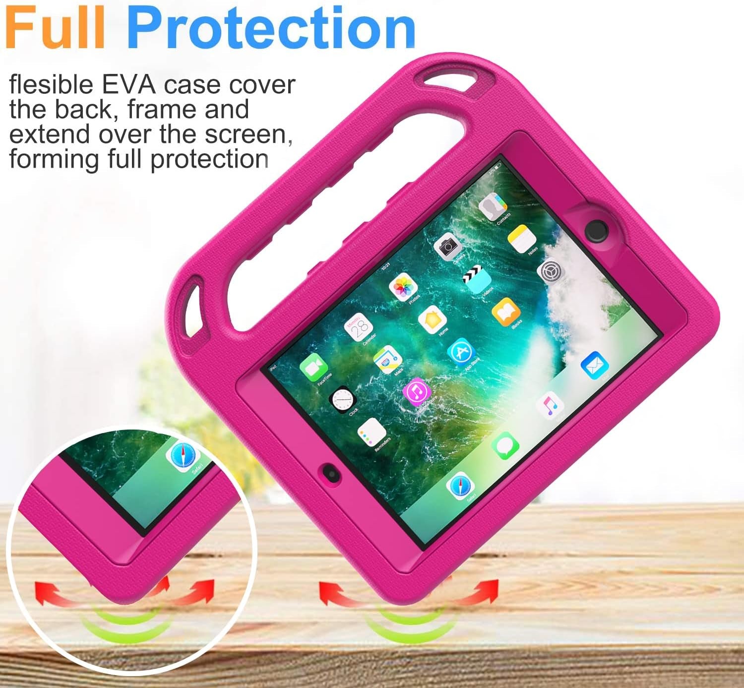 Case for Ipad Mini 1 2 3, Ipad Mini 1/2/3 Case for Kids - Built-In Screen Protector, Shockproof Lightweight Hard Cover Handle Stand Kids Case 