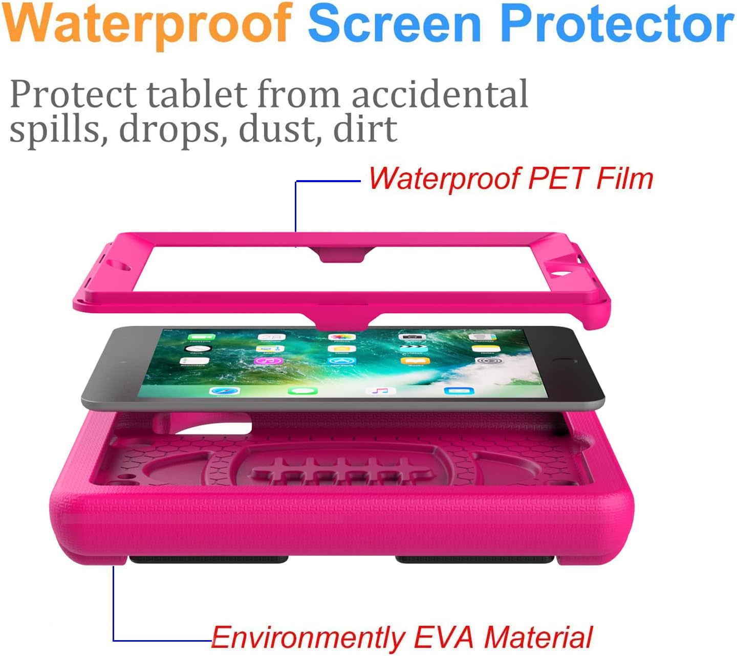 Case for Ipad Mini 1 2 3, Ipad Mini 1/2/3 Case for Kids - Built-In Screen Protector, Shockproof Lightweight Hard Cover Handle Stand Kids Case 
