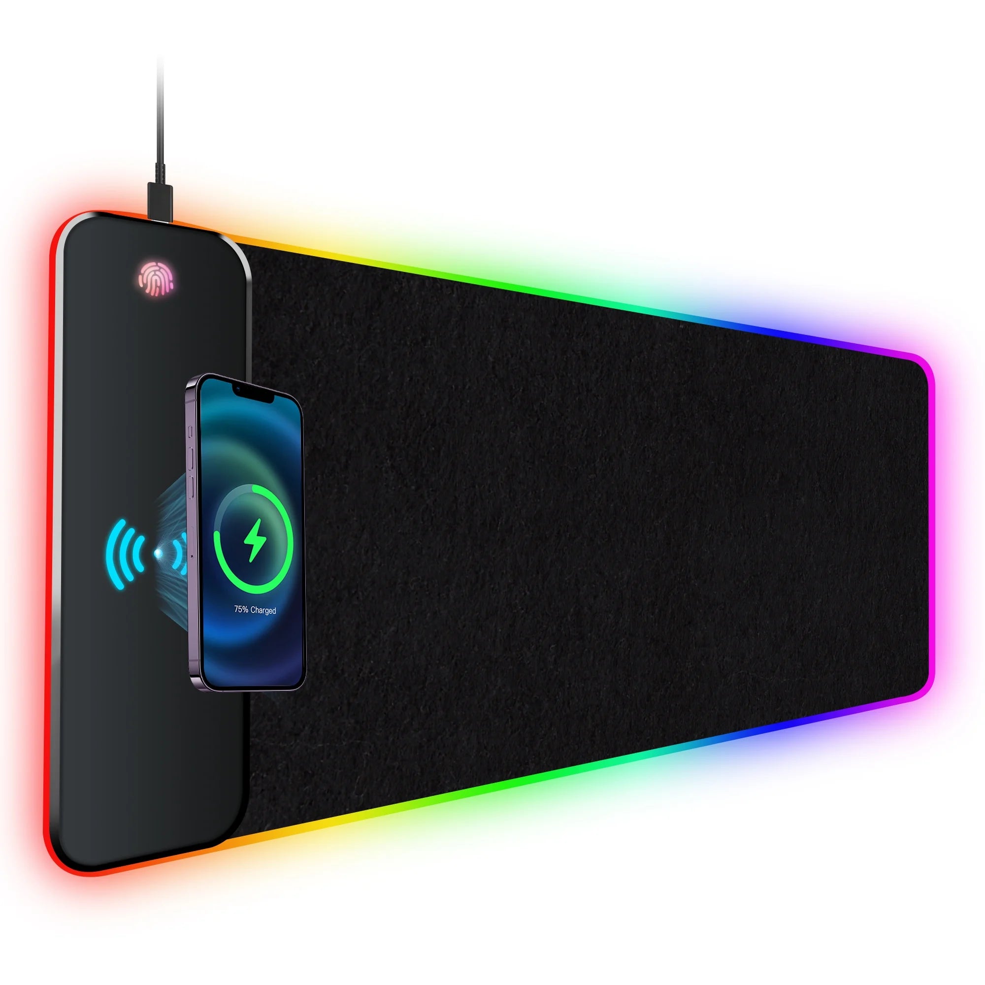 RGB 15W Large Wireless Charger Gaming Mouse Pad, Desk Mat with 10 Light Modes, Keyboard Pad with Non-Slip Rubber Base