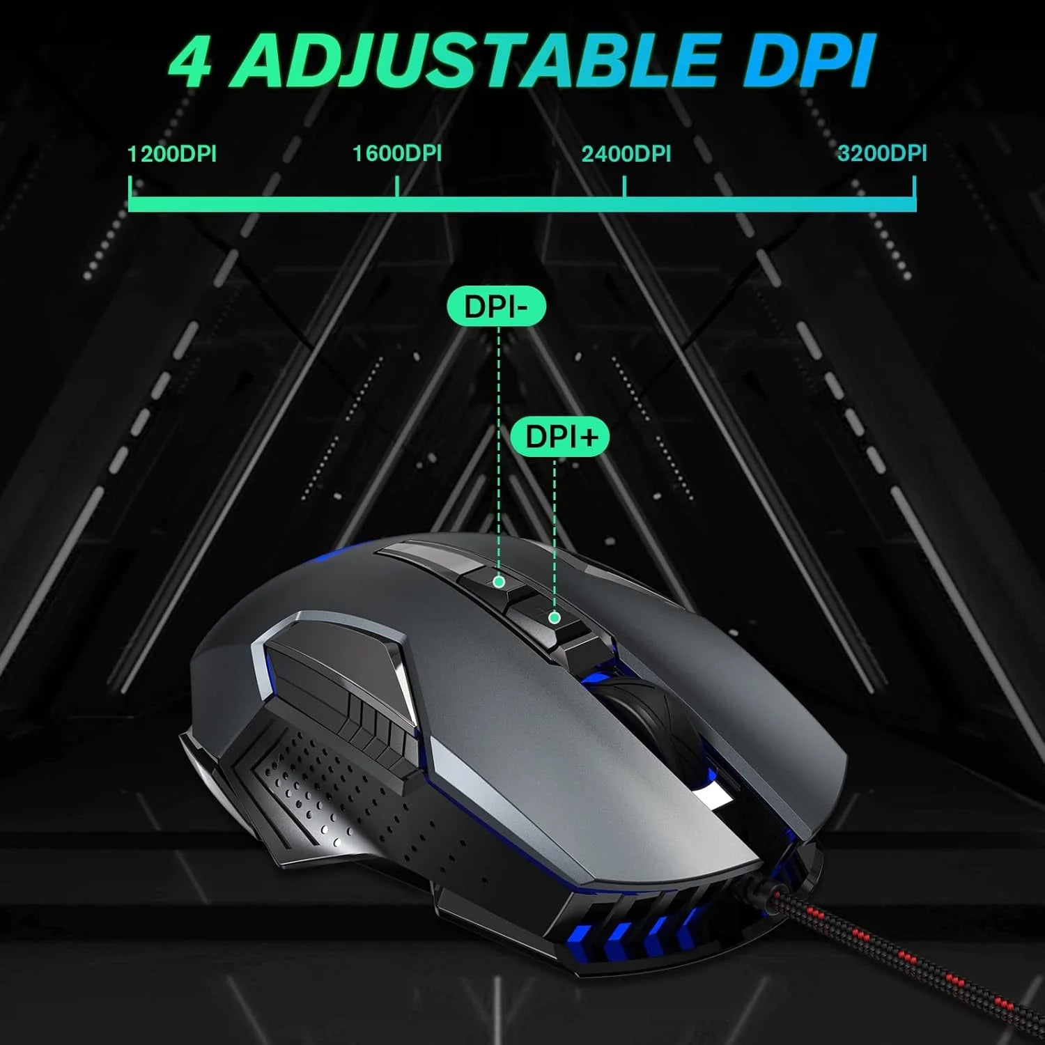  Wired Gaming Mouse, RGB Gaming Mouse, 4 Color Backlight, Ergonomic Wired Mouse