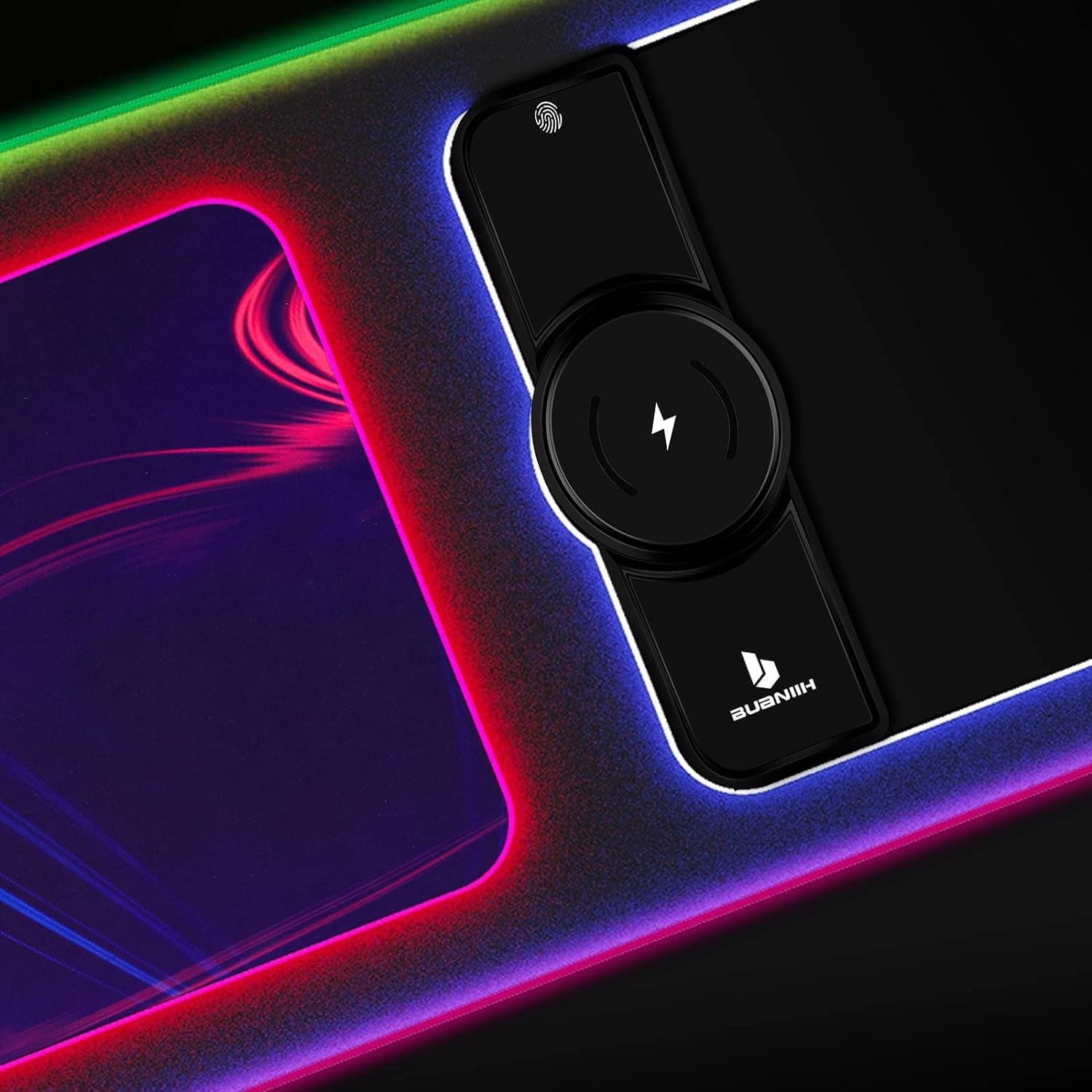 RGB Gaming Mouse Pad with Wireless Charging, 15W Fast Charging, 10 Lighting Modes
