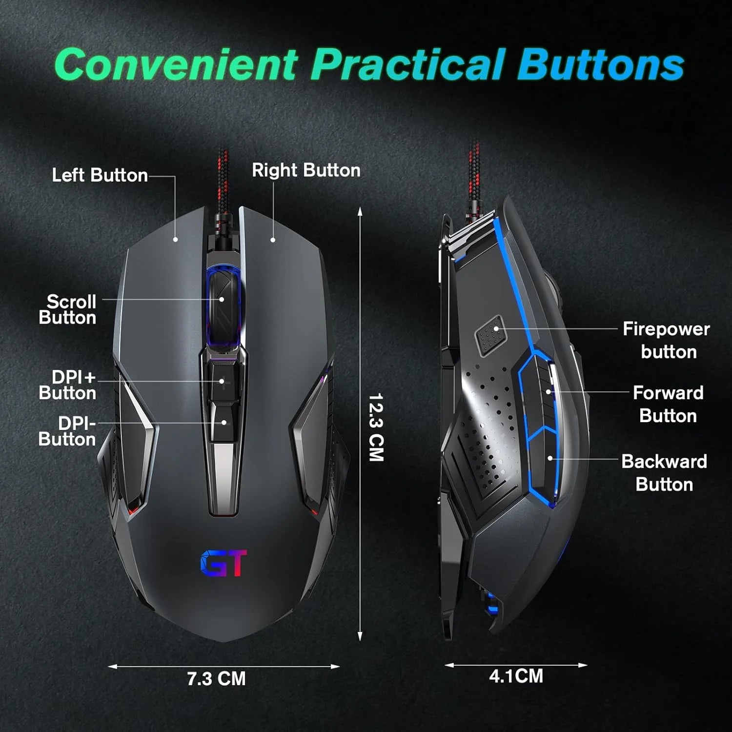  Wired Gaming Mouse, RGB Gaming Mouse, 4 Color Backlight, Ergonomic Wired Mouse