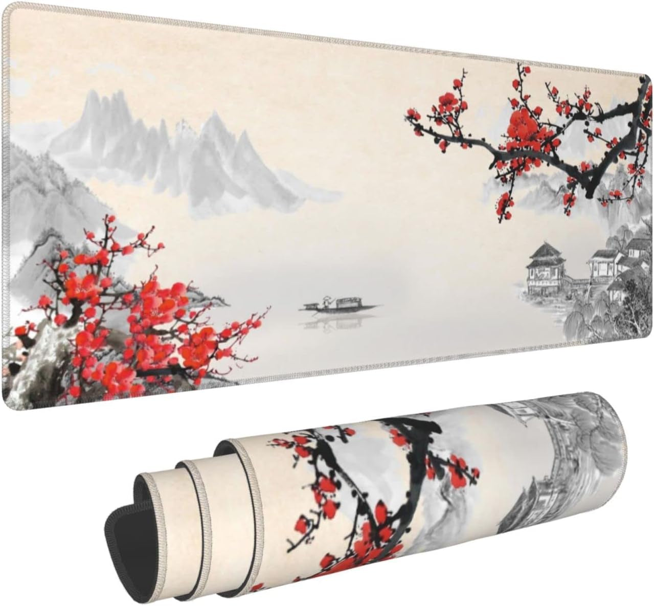 Japanese Cherry Blossom Gaming Mouse Pad, Extended Large Mouse Pad; 31.5 X 11.8 Inch