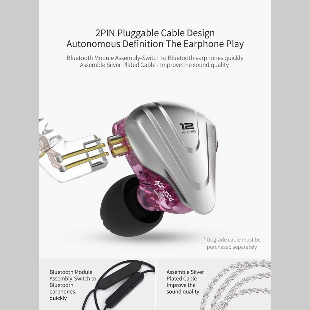 KZ ZSX 5BA+1DD 6 Driver Hybrid In-Ear Hifi Earphones with Zinc Alloy Faceplate, Recessed 2 Pin Detachable Cable for Audiophile Musician 