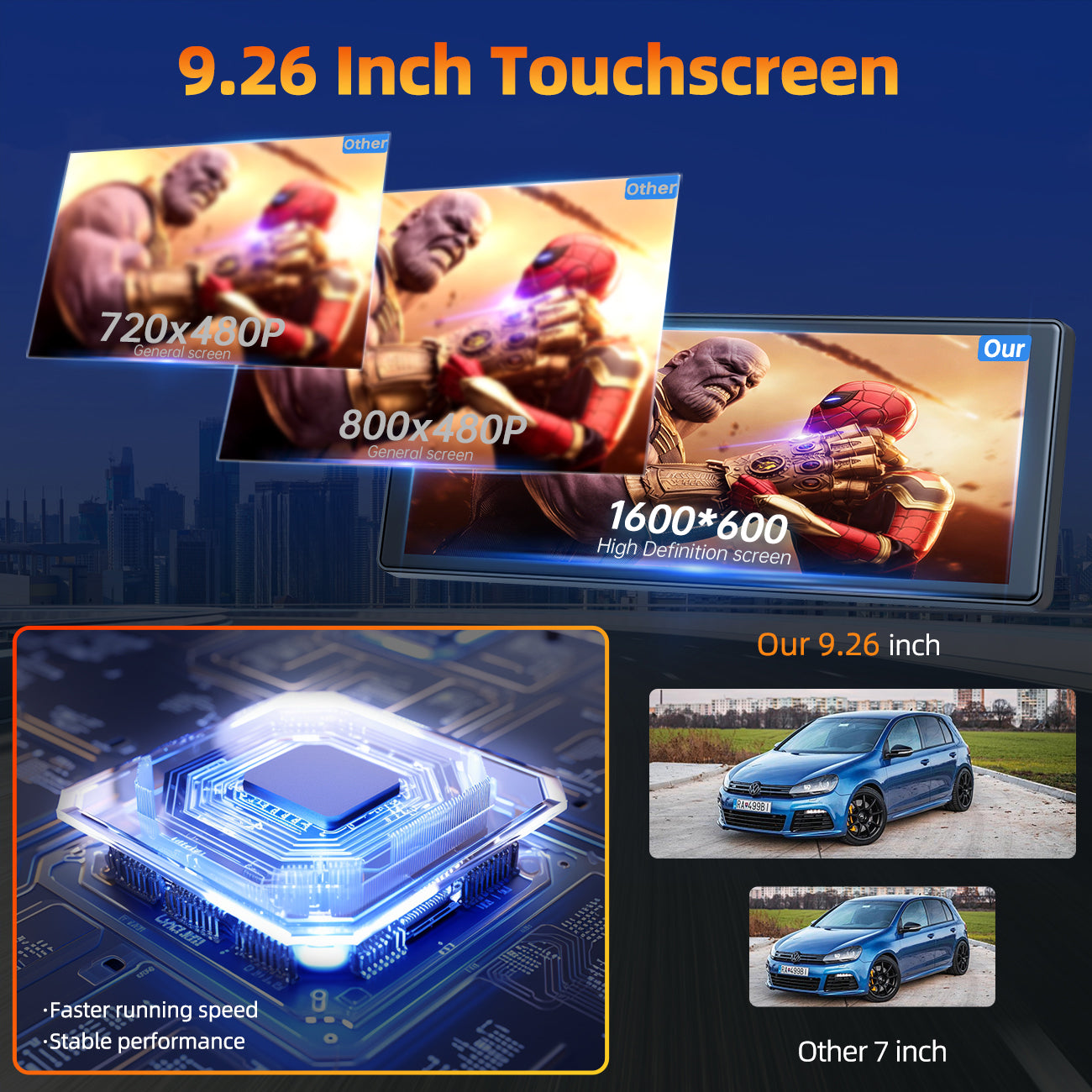 Portable Touchscreen Apple Carplay, 9.26" Wireless Carplay, Portable GPS Navigation, Car Stereo with Airplay, AUX/FM, Google, Siri, Bluetooth